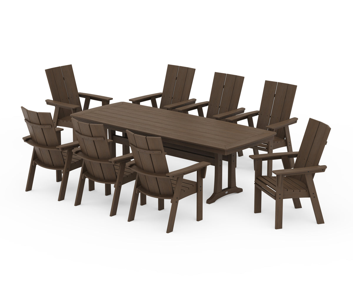 POLYWOOD Modern Curveback Adirondack 9-Piece Dining Set with Trestle Legs in Kona