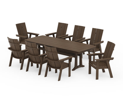 POLYWOOD Modern Curveback Adirondack 9-Piece Dining Set with Trestle Legs in Kona