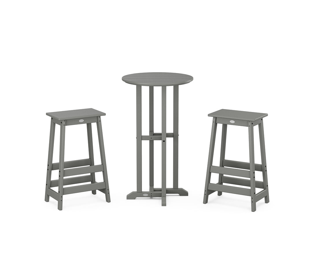 POLYWOOD Modern Studio Bar Stool 3-Piece Bistro Set in Slate Grey
