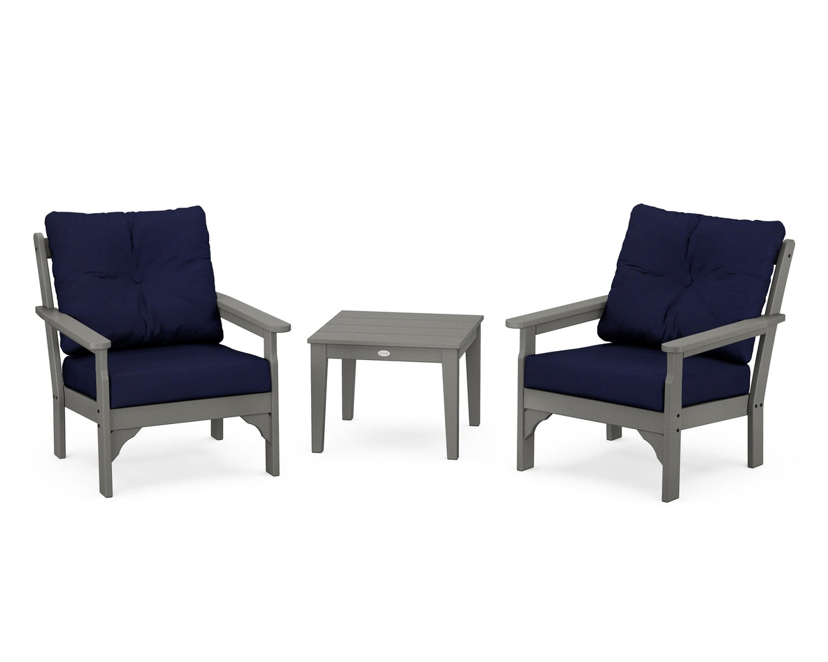 POLYWOOD Vineyard 3-Piece Deep Seating Set in Slate Grey / Navy