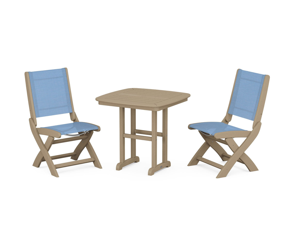 POLYWOOD Coastal Folding Side Chair 3-Piece Dining Set in Vintage Sahara / Poolside