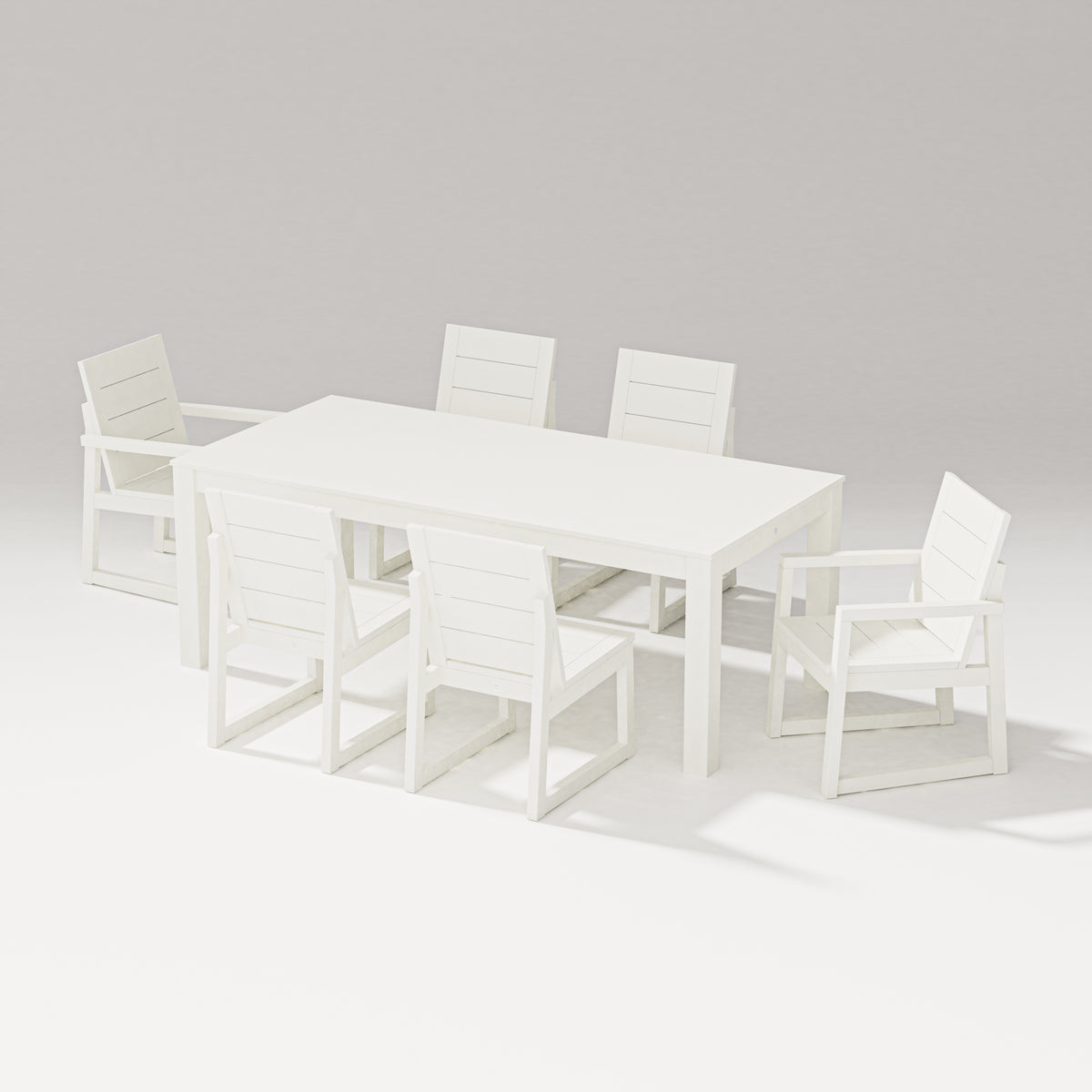 POLYWOOD PW Designer Series Elevate 7-Piece Parsons Table Dining Set with PW Designer Series Elevate Dining Side Chair in Vintage White