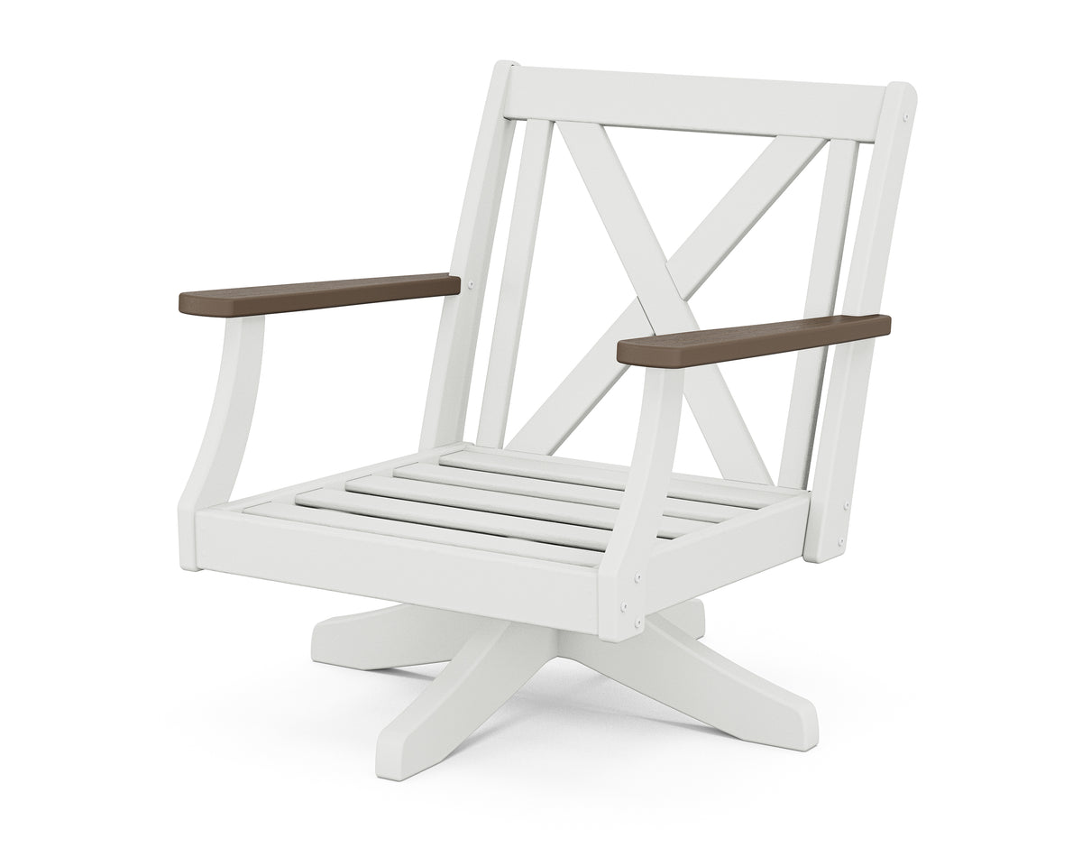 POLYWOOD Braxton Deep Seating Swivel Chair Frame in White / Kona