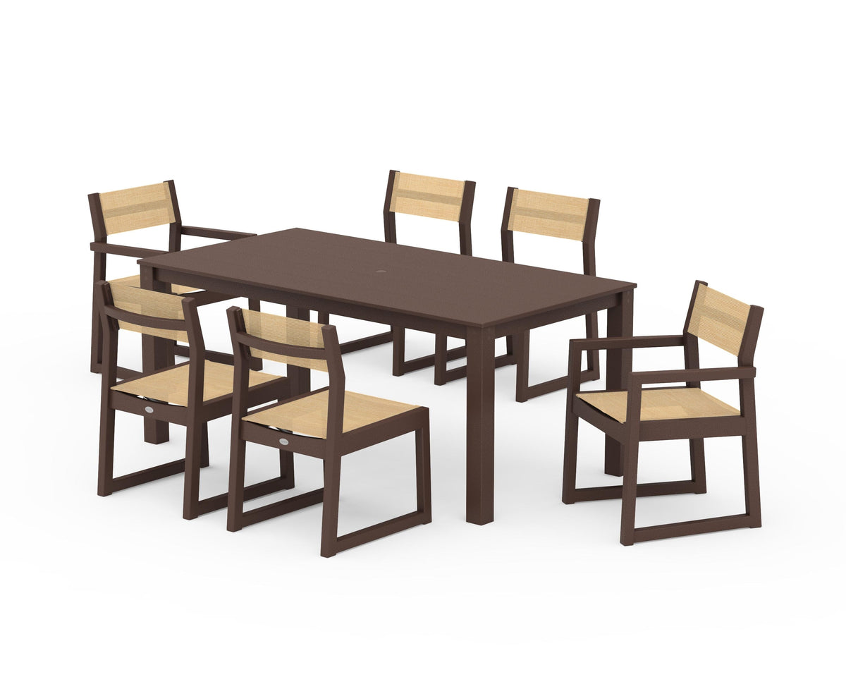 POLYWOOD EDGE Sling 7-Piece Parsons Dining Set in Mahogany / Dupioni Apricot