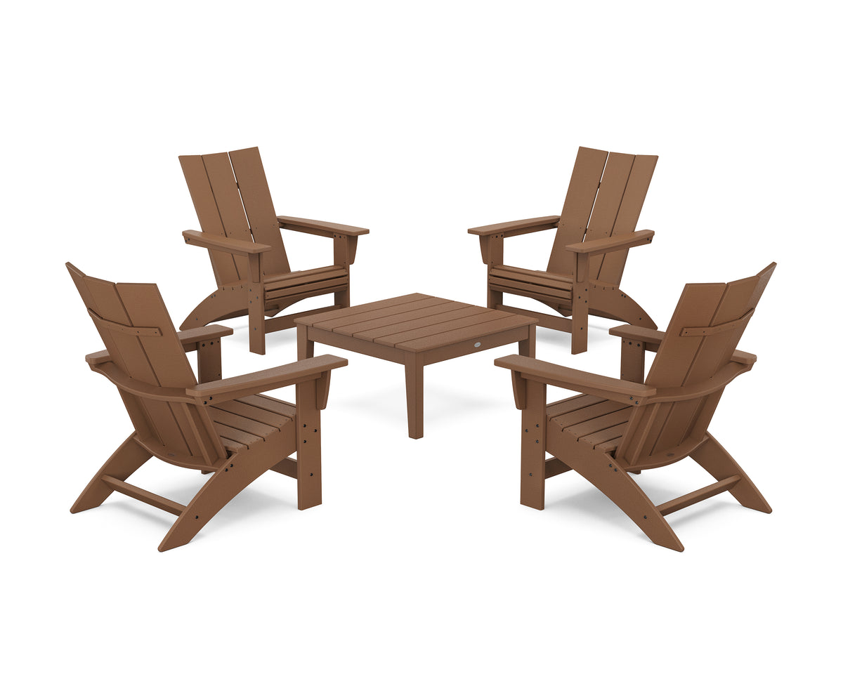 POLYWOOD 5-Piece Modern Grand Adirondack Chair Conversation Group in Teak