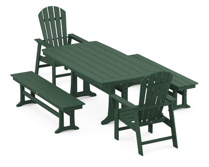 POLYWOOD South Beach 5-Piece Dining Set with Trestle Legs - 38" x 73" Table in Green