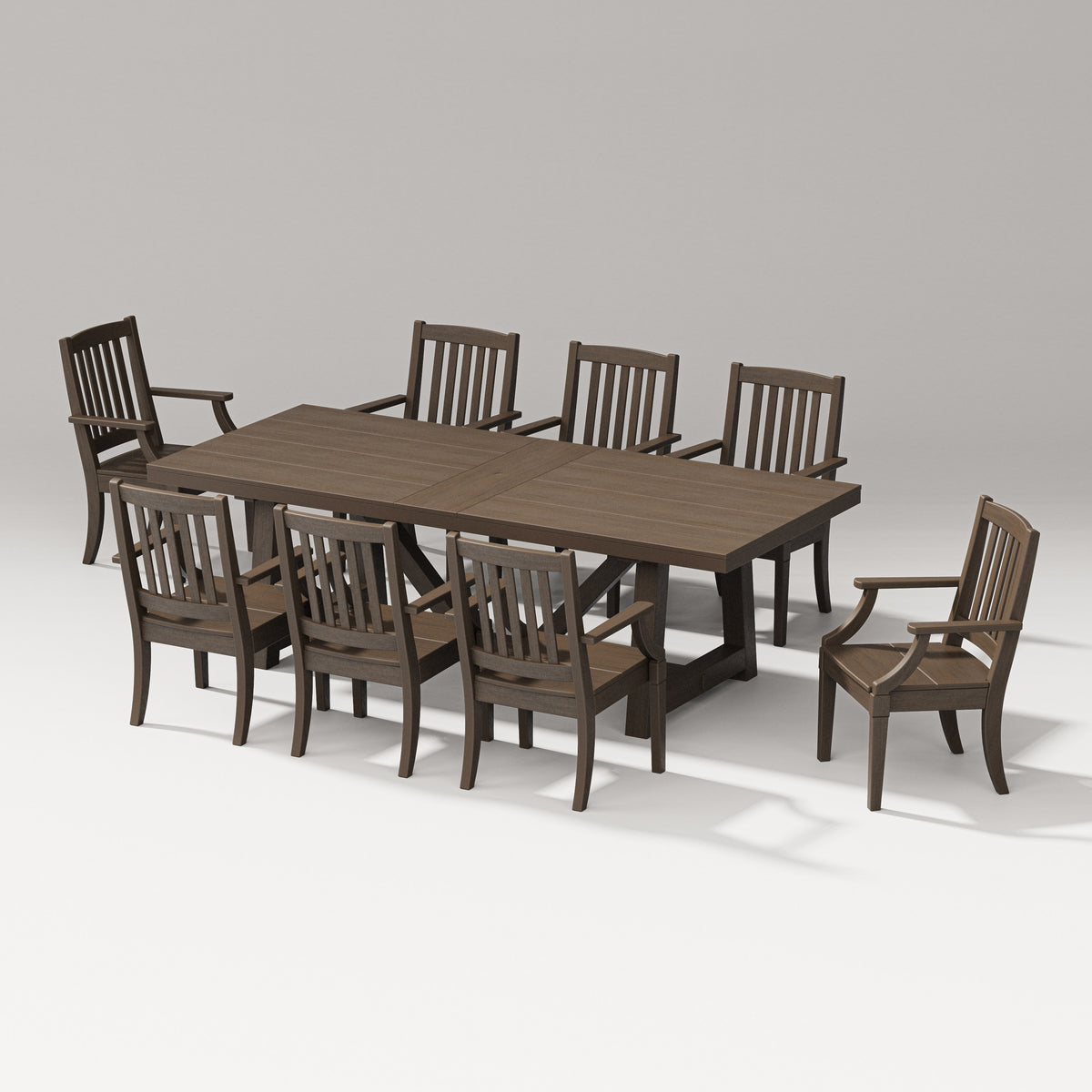 POLYWOOD Estate Arm Chair 9-Piece A-Frame Table Dining Set in Kona