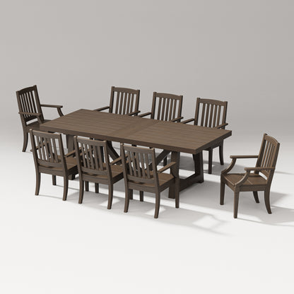 POLYWOOD Estate Arm Chair 9-Piece A-Frame Table Dining Set in Kona
