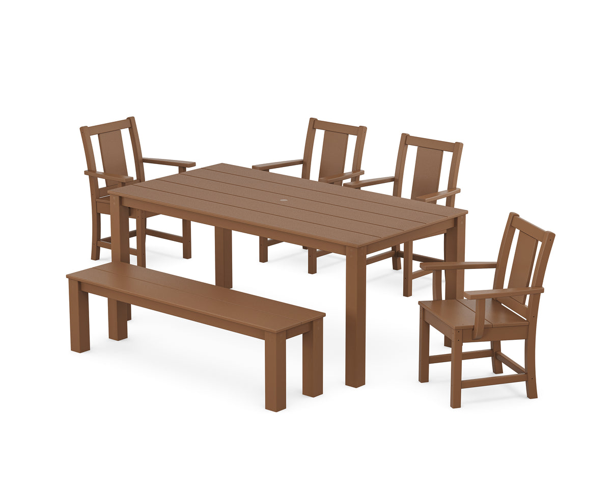 POLYWOOD Prairie 6-Piece Parsons Dining Set with Bench in Teak
