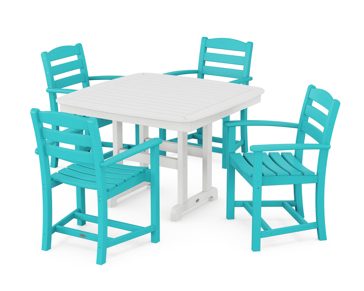 POLYWOOD La Casa Café 5-Piece Dining Set with Trestle Legs - 44" Table in Aruba / White