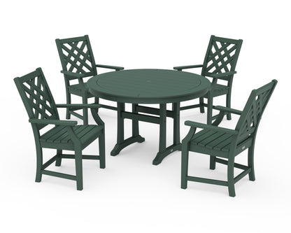 POLYWOOD Wovendale 5-Piece Round Dining Set with Trestle Legs in Green
