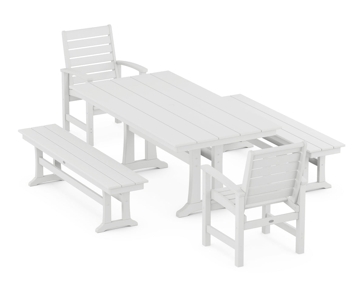 POLYWOOD Signature 5-Piece Farmhouse Dining Set with Trestle Legs - 37" x 72" Table in White