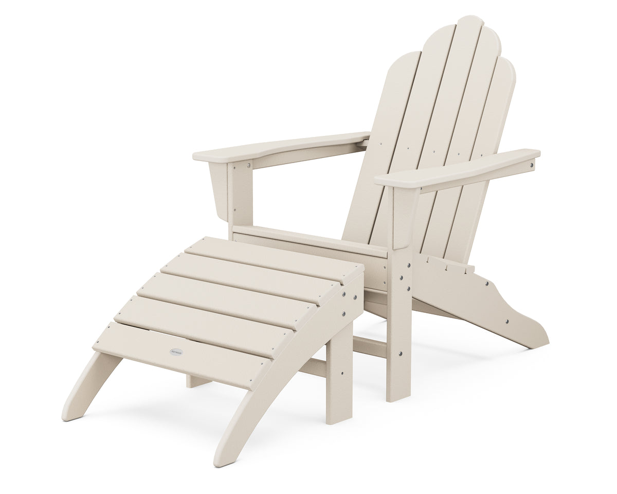 POLYWOOD Long Island Adirondack 2-Piece Set with South Beach Adirondack Ottoman in Sand