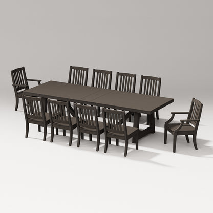 POLYWOOD Estate 11-Piece A-Frame Table Dining Set - 120" Table in Vintage Coffee