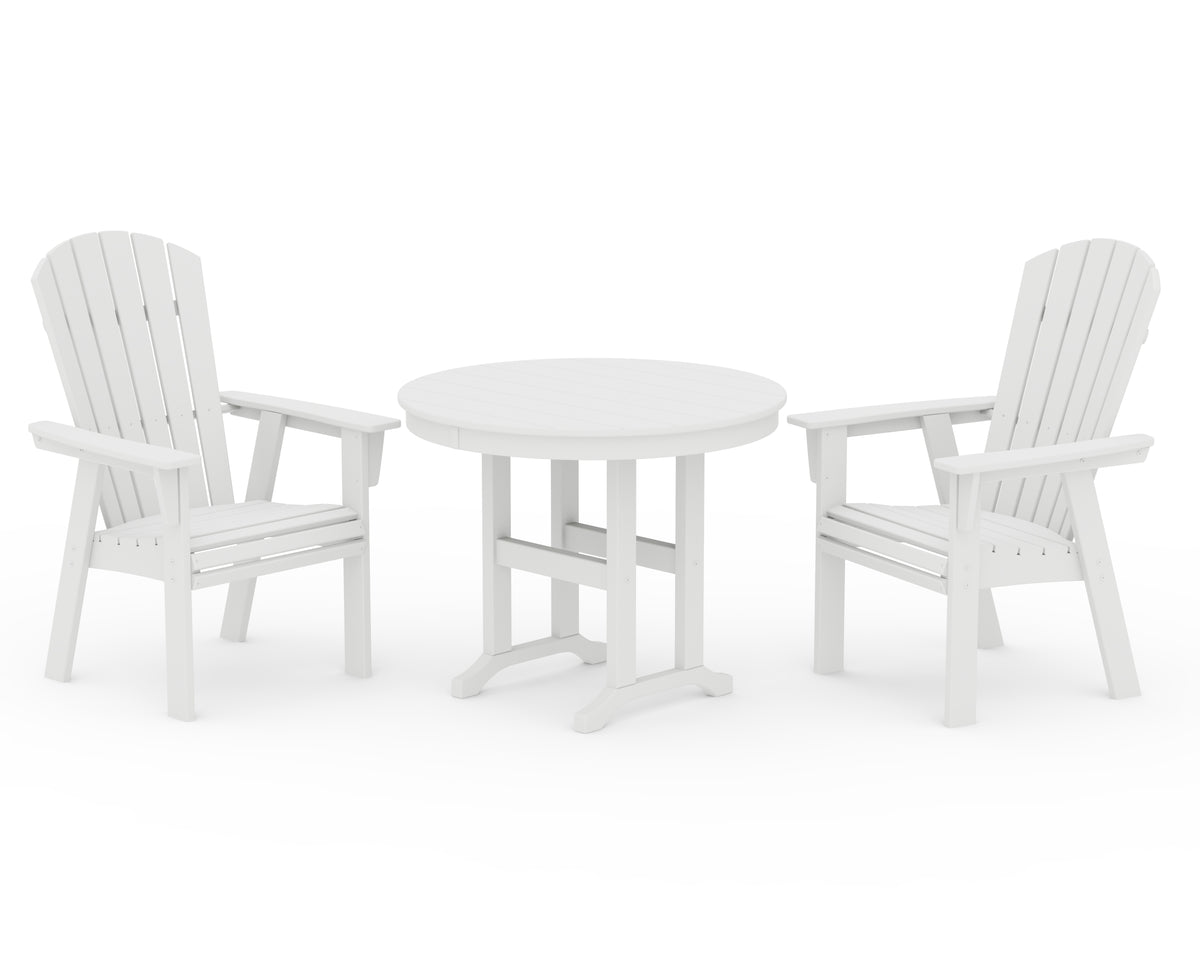 POLYWOOD Nautical Adirondack 3-Piece Round Dining Set in White
