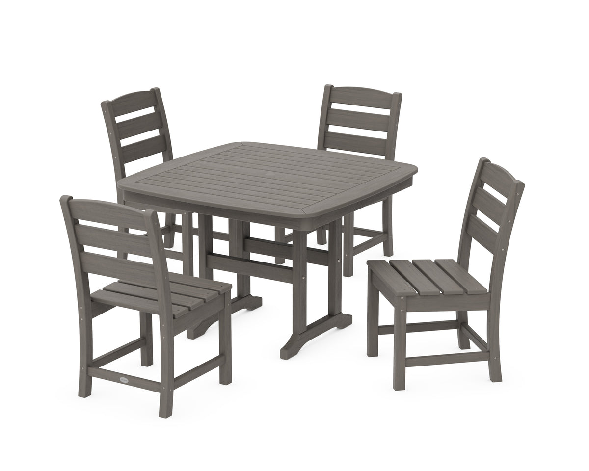 POLYWOOD Lakeside Side Chair 5-Piece Dining Set with Trestle Legs - 44" Table in Driftwood