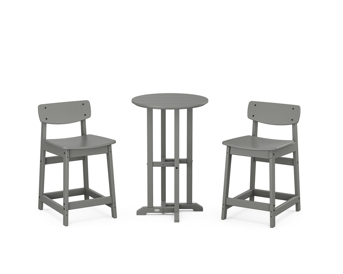 POLYWOOD Modern Studio Urban Lowback 3-Piece Bistro Counter Set in Slate Grey