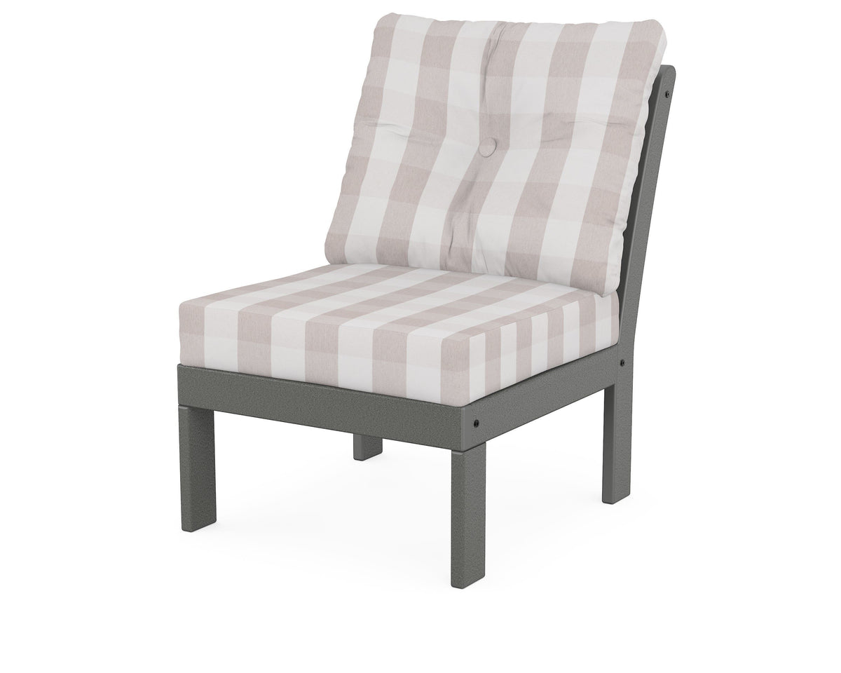 POLYWOOD Vineyard Modular Armless Chair in Slate Grey / Buffalo Plaid Dune Burlap