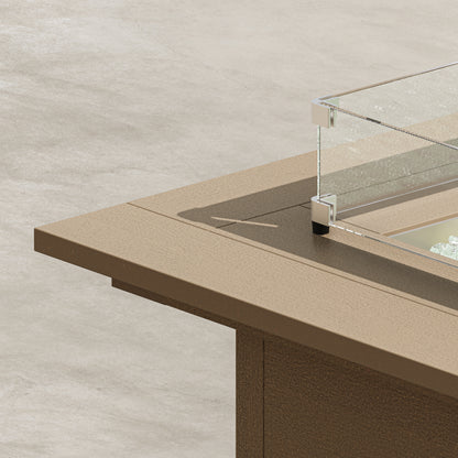 Angled view of the POLYWOOD Cube Fire Table in Vintage Sahara