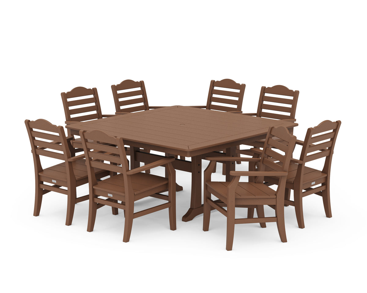 POLYWOOD Savannah 9-Piece Square Dining Set with Trestle Legs in Teak