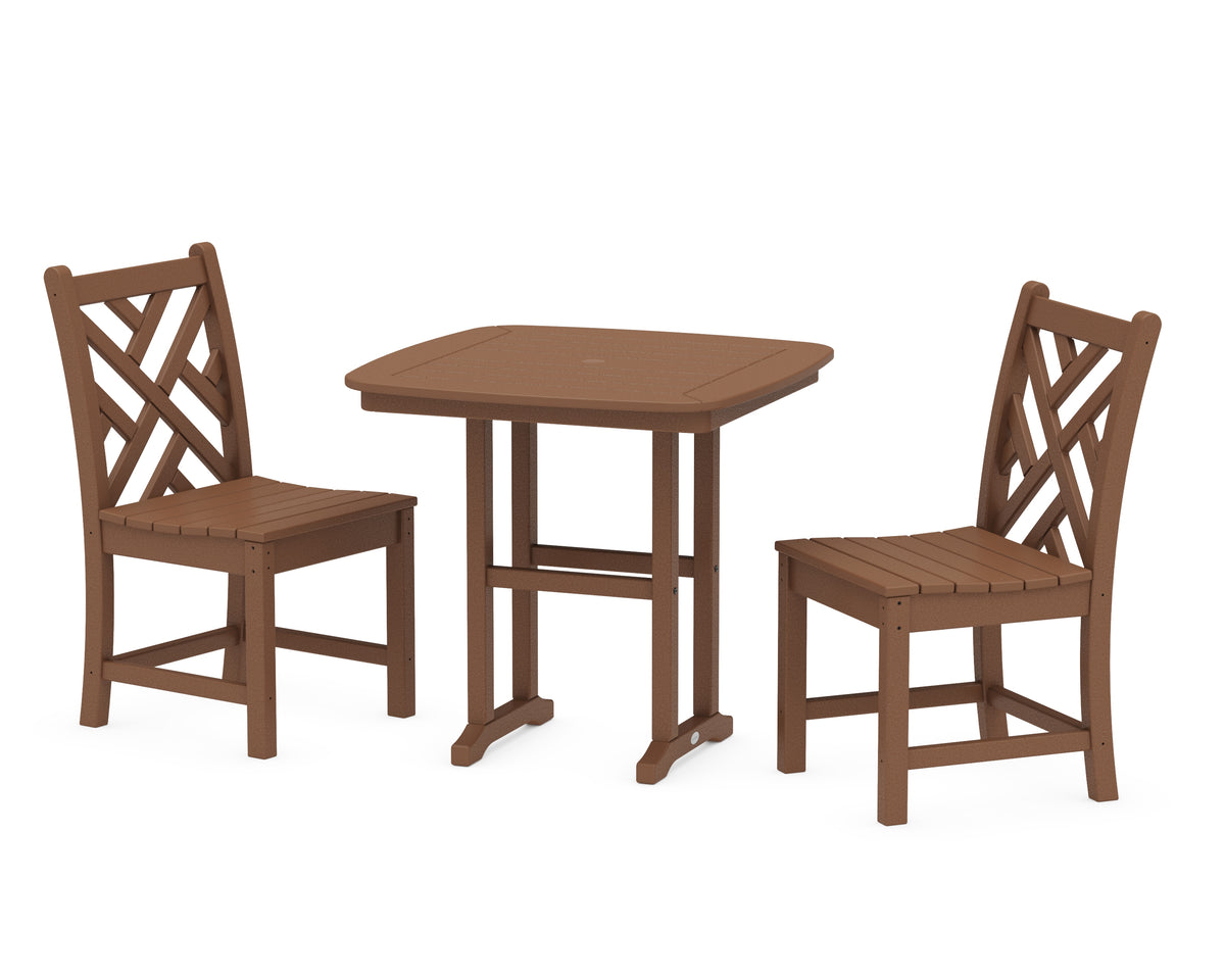 POLYWOOD Chippendale Side Chair 3-Piece Dining Set in Teak