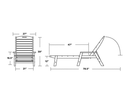 POLYWOOD Nautical Chaise with Arms dimension drawing with width, depth and height measurements