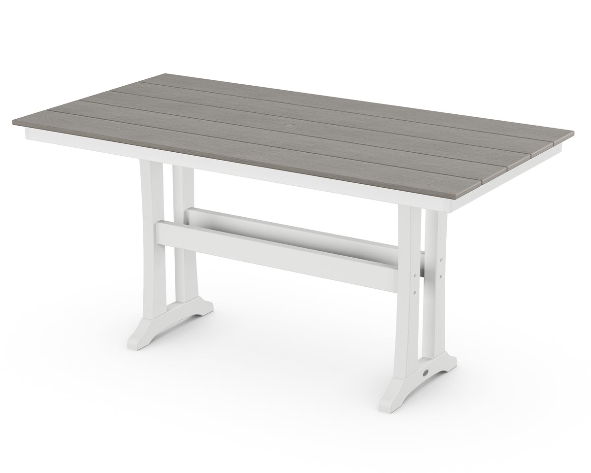 POLYWOOD Farmhouse Trestle 37" x 72" Counter Table in White / Driftwood