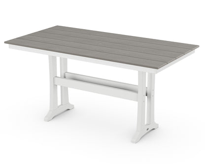 POLYWOOD Farmhouse Trestle 37" x 72" Counter Table in White / Driftwood