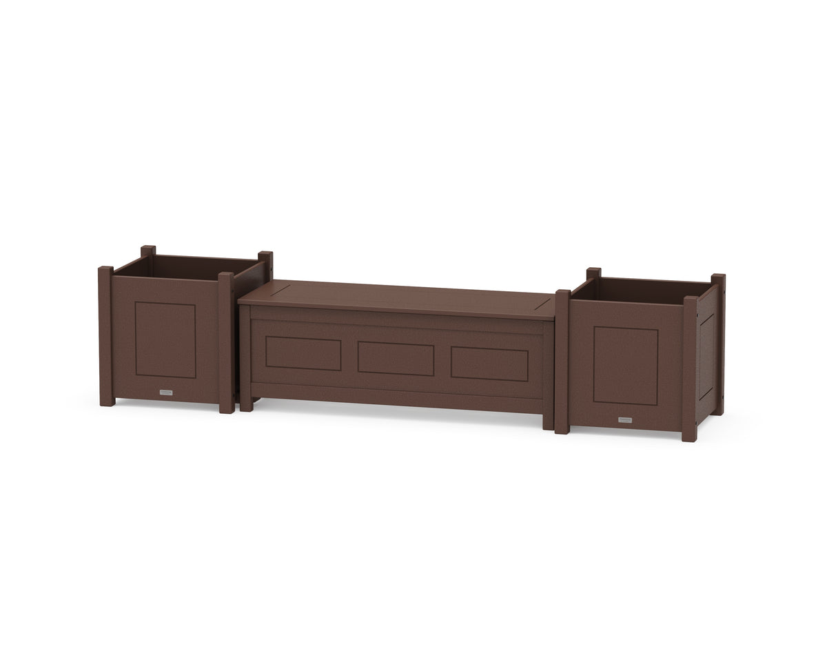 POLYWOOD 48" Country Living Straight Planter Storage Bench Set - Large in Mahogany