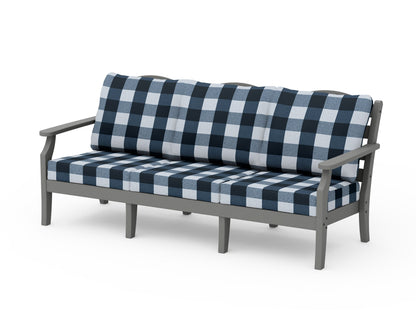 POLYWOOD Savannah Deep Seating Sofa in Slate Grey / Buffalo Plaid Marine Indigo