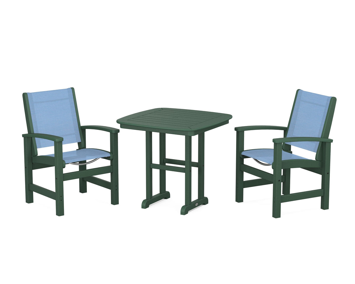 POLYWOOD Coastal 3-Piece Dining Set in Green / Poolside