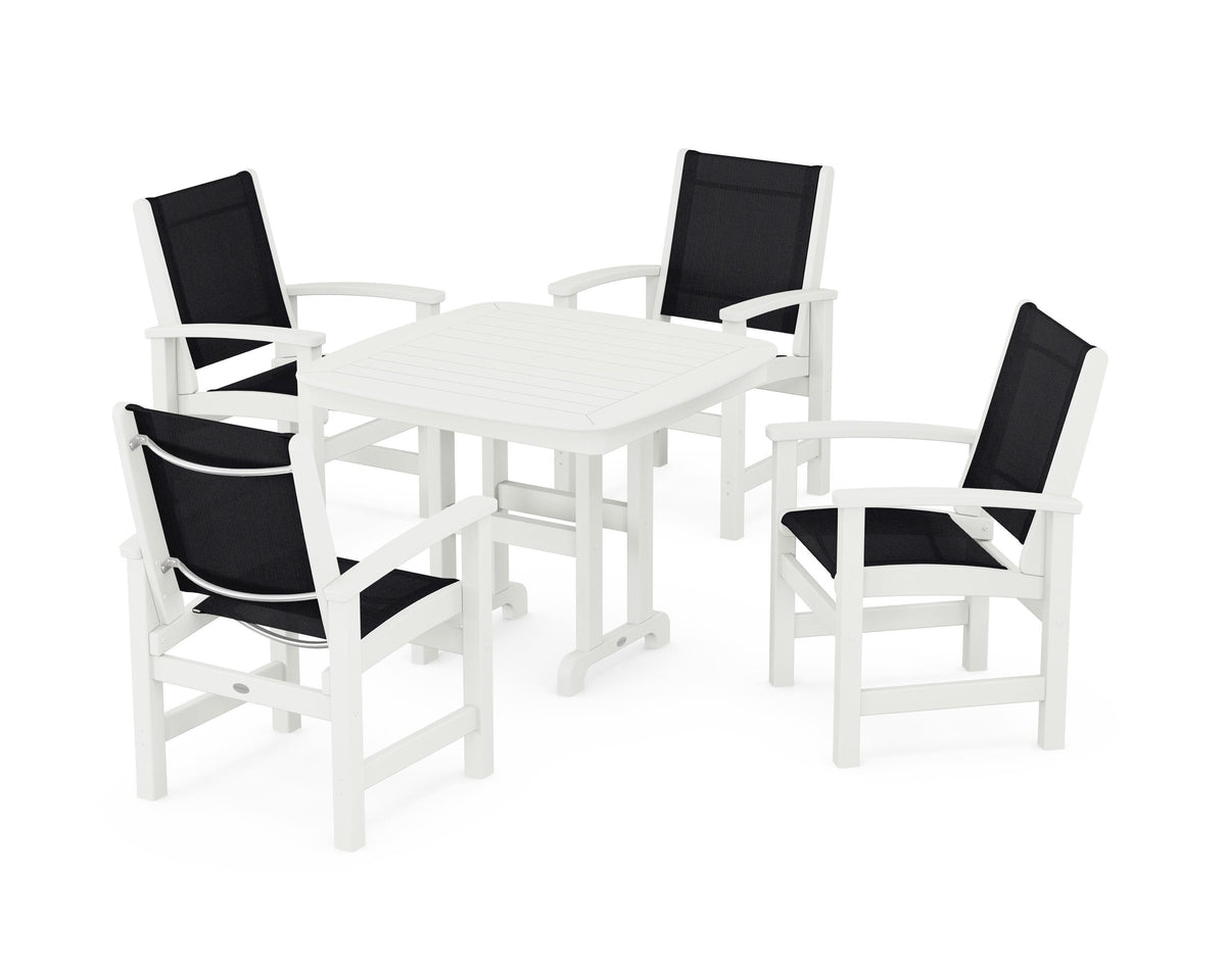 POLYWOOD Coastal 5-Piece Dining Set with Nautical 37" Dining Table in Vintage White / Black