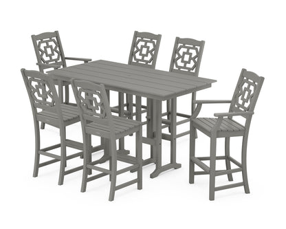 POLYWOOD Chinoiserie 7-Piece Farmhouse Bar Set in Slate Grey
