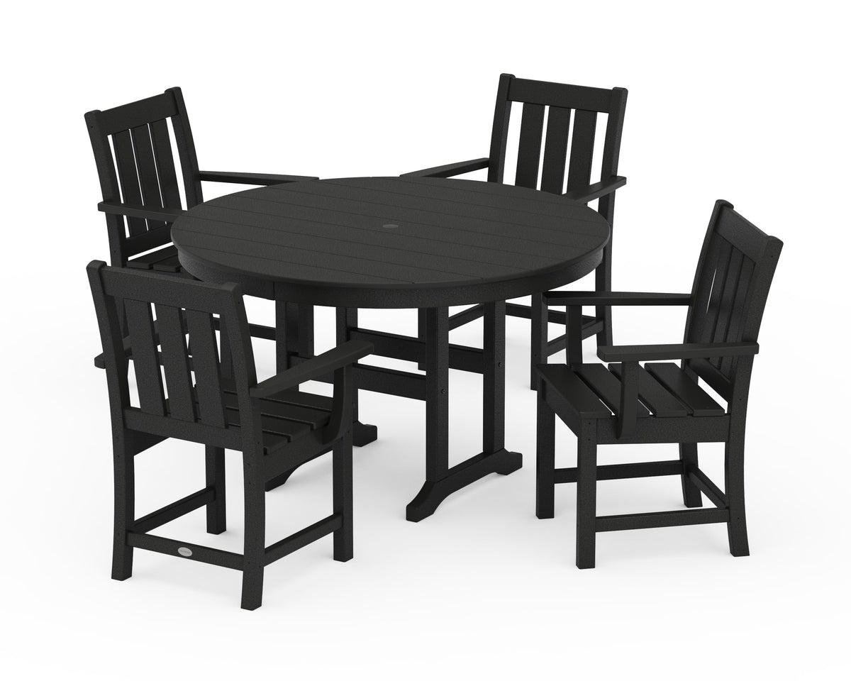 POLYWOOD Oxford 5-Piece Round Farmhouse Dining Set in Black
