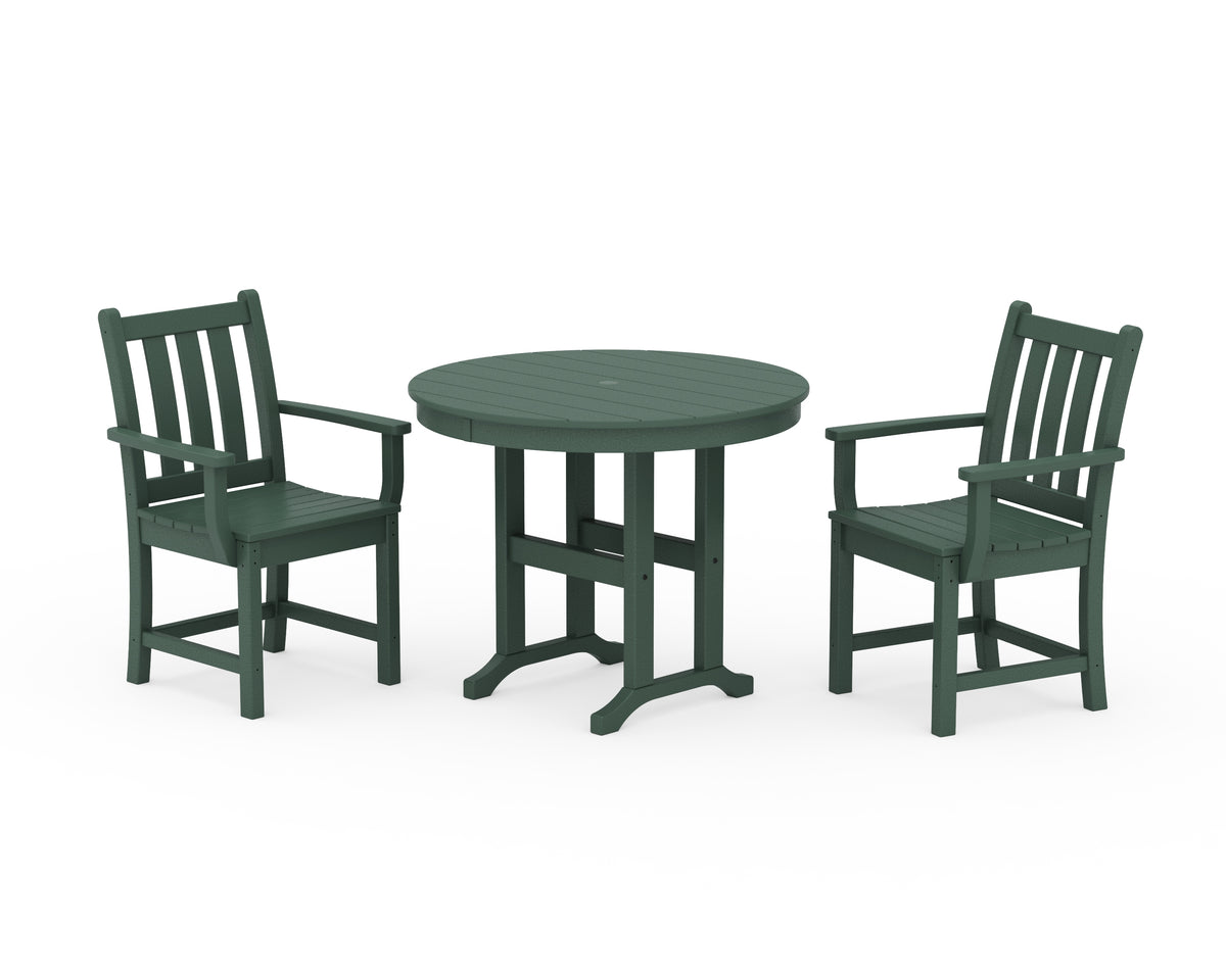 POLYWOOD Traditional Garden 3-Piece Round Dining Set in Green