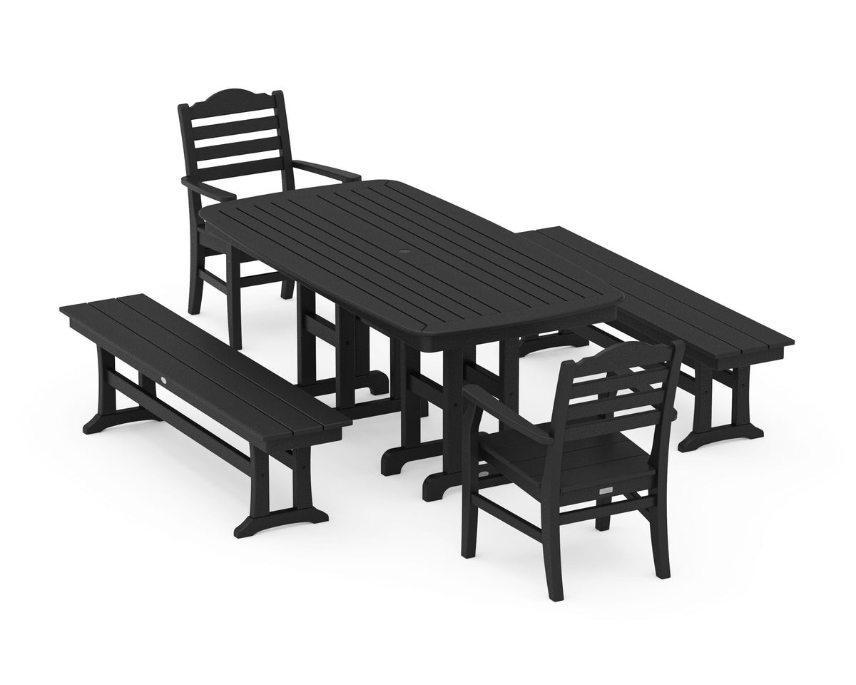POLYWOOD Savannah 5-Piece Dining Set with Benches in Black