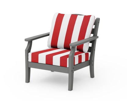POLYWOOD Savannah Deep Seating Chair in Slate Grey / Cabana Stripe Crimson