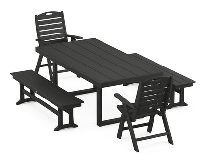 POLYWOOD Nautical Folding Highback 5-Piece Dining Set with Trestle Legs in Black