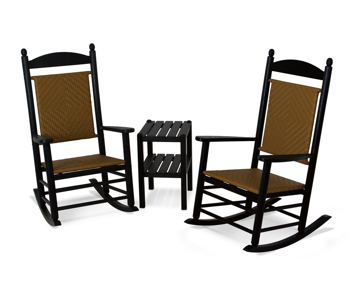 POLYWOOD Jefferson 3-Piece Woven Rocker Set in Black / Tigerwood