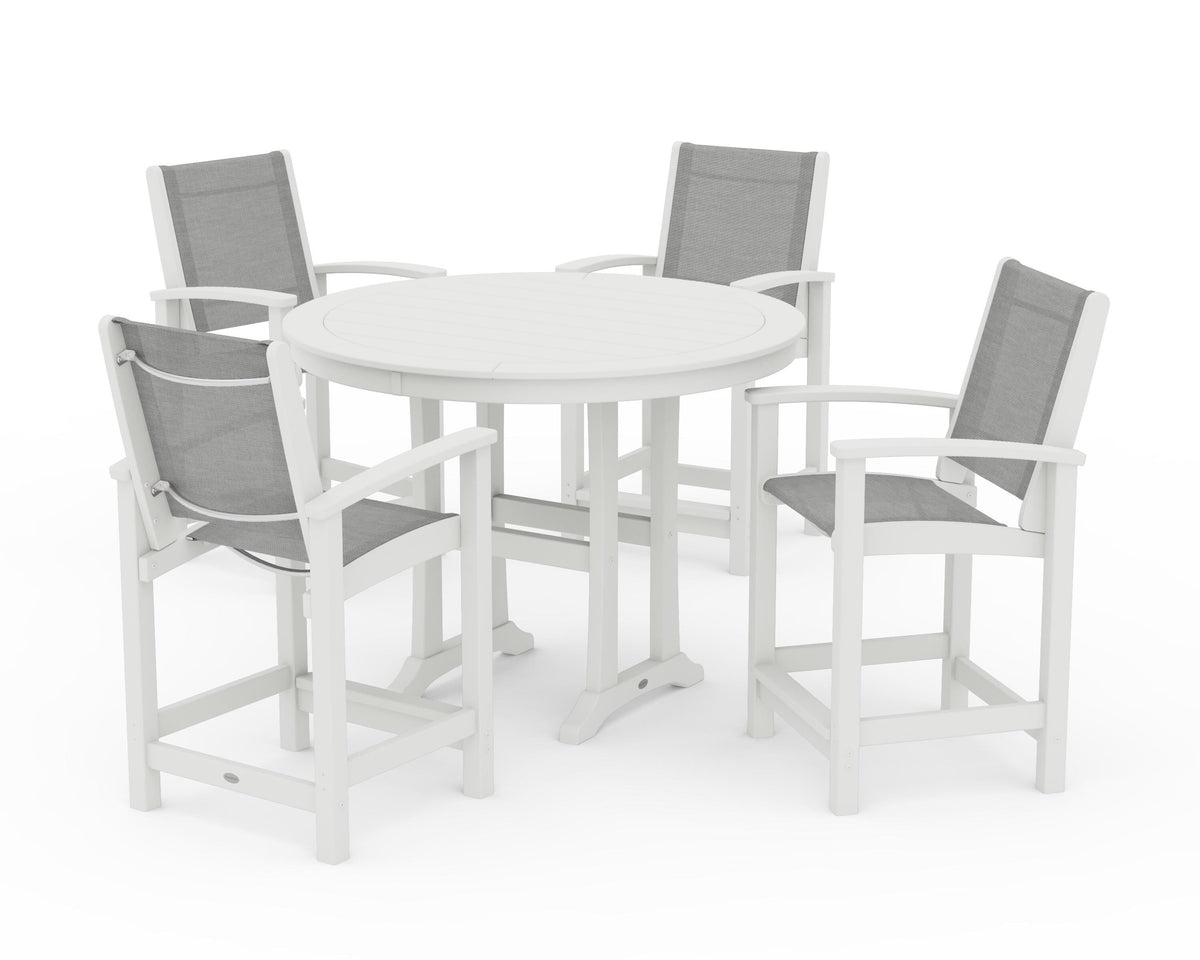 POLYWOOD Coastal 5-Piece Counter Set in Vintage White / Metallic