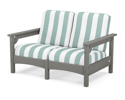 POLYWOOD Club Loveseat in Slate Grey / Cabana Stripe Glacier Spa