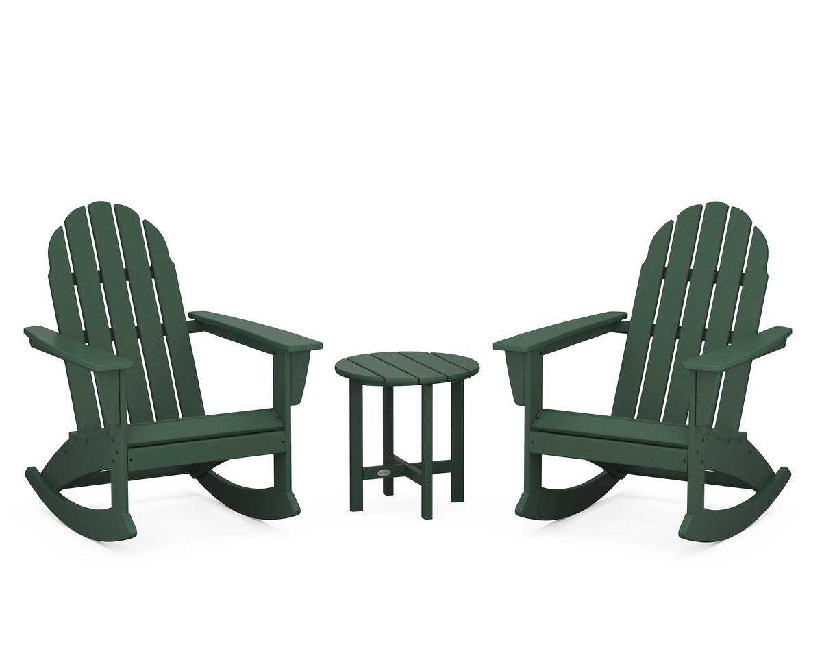 POLYWOOD Vineyard 3-Piece Adirondack Rocking Chair Set with 18" Round Table in Green