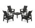 POLYWOOD 5-Piece Modern Grand Upright Adirondack Chair Conversation Group in Black