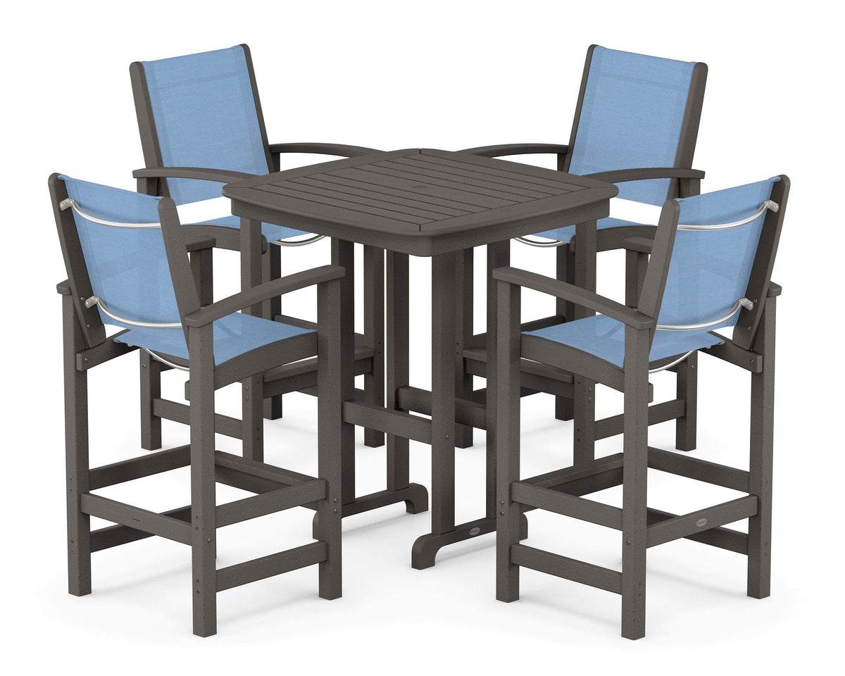 POLYWOOD Coastal 5-Piece Bar Set in Vintage Coffee / Poolside