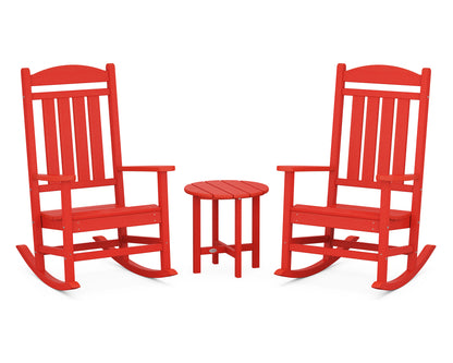 POLYWOOD Presidential 3-Piece Rocker Set with Round Side Table in Sunset Red