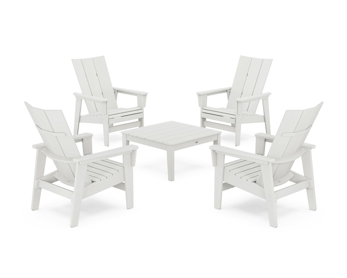 POLYWOOD 5-Piece Modern Grand Upright Adirondack Chair Conversation Group in Vintage White