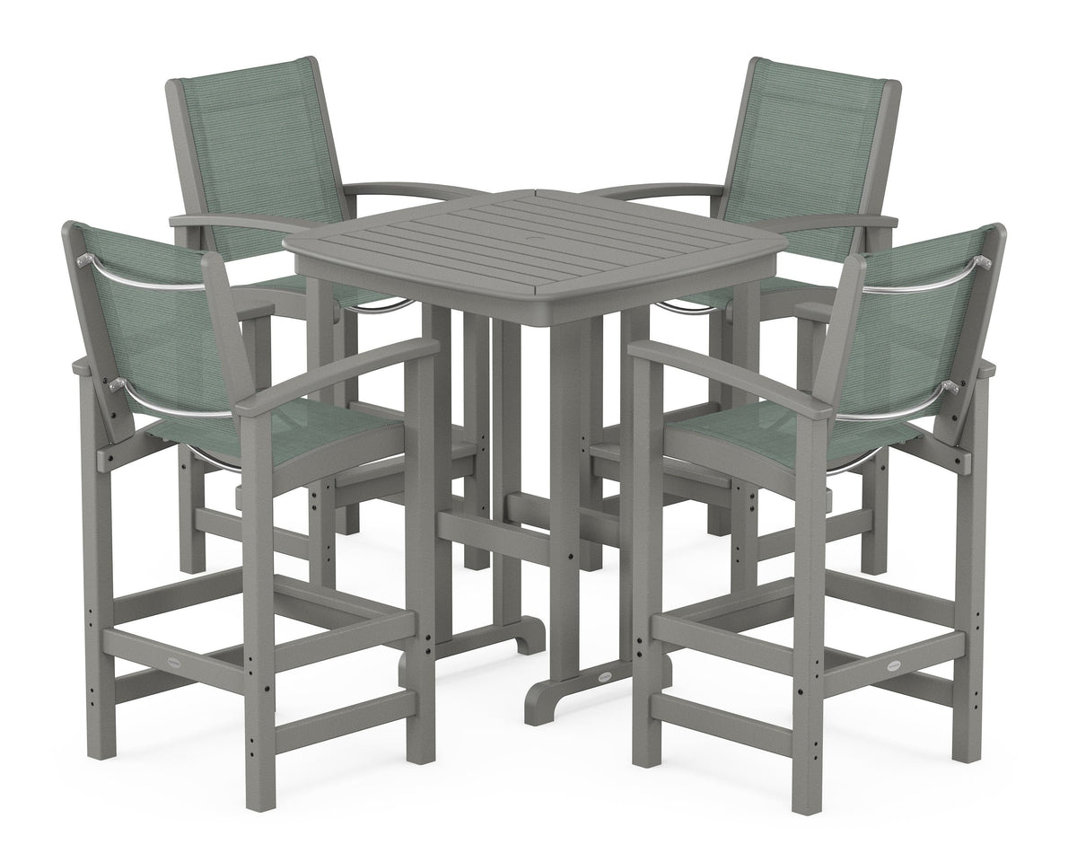 POLYWOOD Coastal 5-Piece Bar Set in Slate Grey / Dupioni Sea Mist