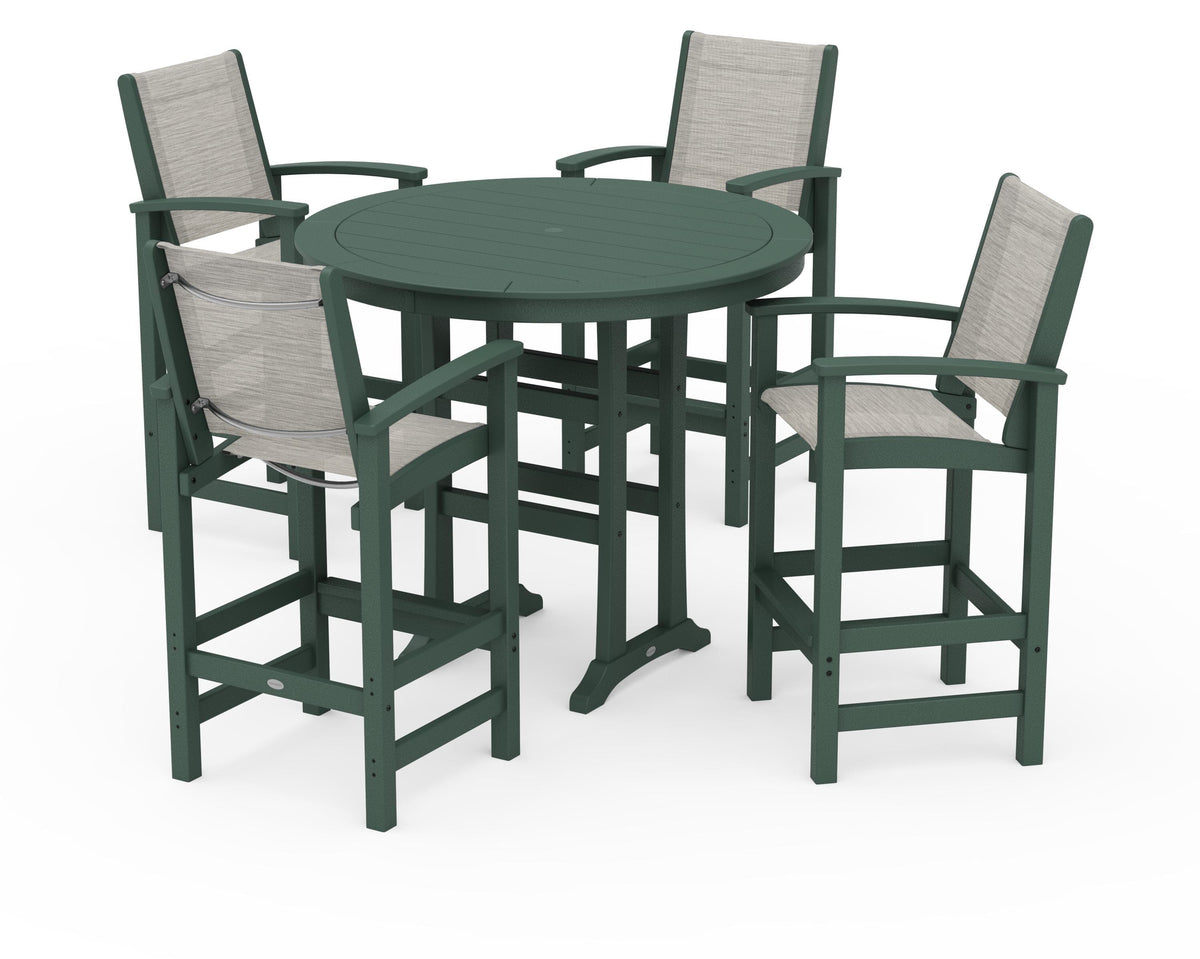 POLYWOOD Coastal 5-Piece Nautical Trestle Bar Set in Green / Birch