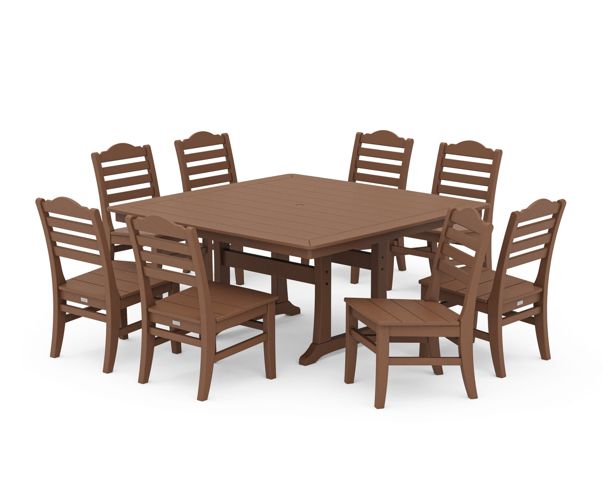 POLYWOOD Savannah Side Chair 9-Piece Square Dining Set with Trestle Legs in Teak
