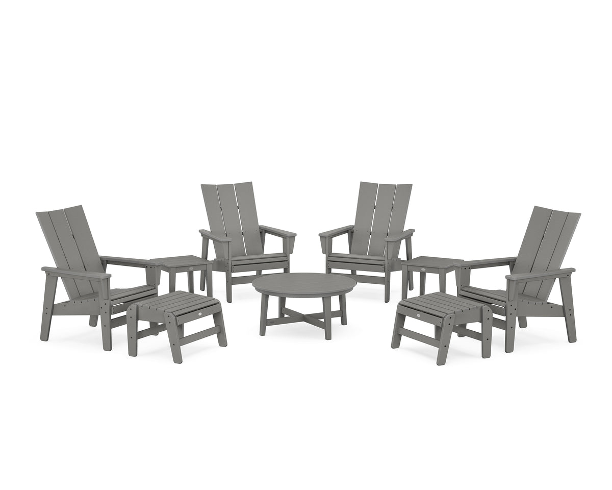 POLYWOOD Modern Grand Upright Adirondack 9-Piece Conversation Set in Slate Grey